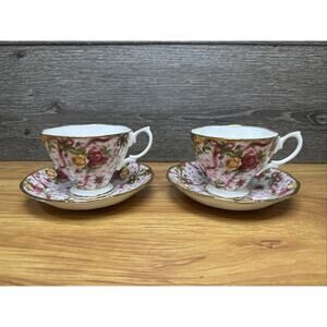 Royal Albert Old Country Roses Ruby Celebration Cup and Saucer Pink Chintz~2 Set